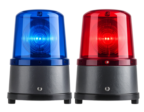 Emergency red and blue warning lights isolated on transparent background