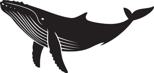 Humpback whale silhouette swimming upwards marine mammal, Whale silhouette ocean animal vector design