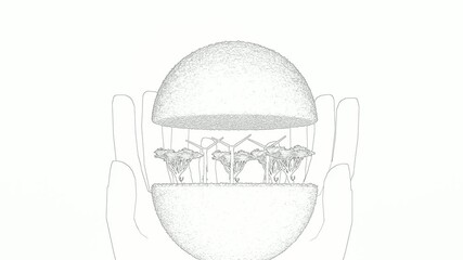 Line Art Illustration of Windmill on Half Earth - Powered by Adobe