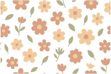 Seamless Vintage Floral Pattern – Retro Flower Vector Background with Muted Soft Tones