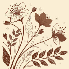  Brown Flowers Background Pattern with Plant Motif, Seamless Floral Decorative Design, Vintage Nature Wallpaper, Elegant Botanical Textile Print, Rustic Floral Illustration for Fabric, Wrapping, and D