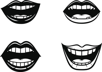 Vector illustration of vampire mouths with fangs, scary teeth expressions, spooky Halloween lips design, creepy horror artwork for festive dark decoration themes