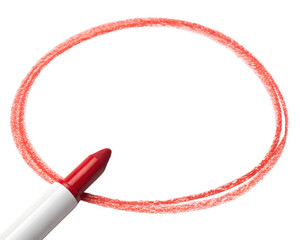 Red crayon drawing a circle on a transparent background