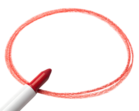 Red crayon drawing a circle on a transparent background