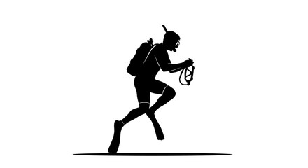 Obraz premium Dynamic diver silhouette preparing for underwater adventure, capturing the thrill of exploration