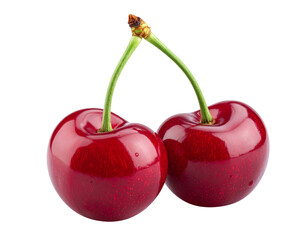 Fresh Red Cherries with Stem &ndash; Isolated on Transparent Background