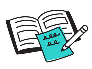 Open textbook, notes and pencil