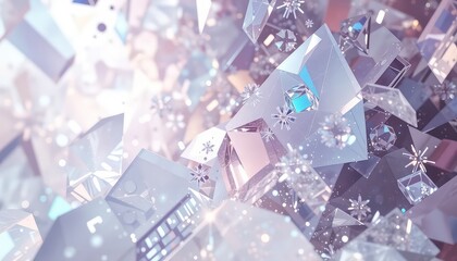 Abstract background with geometric crystals, stars, and glitter creating a festive celebration for new year or an elegant winter wonderland