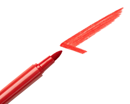 Red marker drawing a downward arrow isolated on transparent background - Powered by Adobe