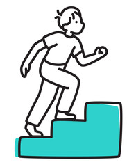 Young man climbing to the top of the stairs