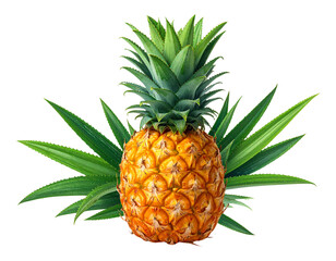 Fototapeta premium Fresh tropical pineapple with green leaves isolate