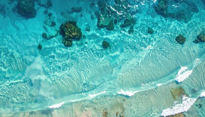 Aerial View of Turquoise Waters and Rocky Outcrops Clear Day