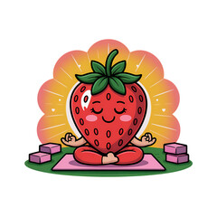Cute Strawberry Character Meditating in Yoga Pose