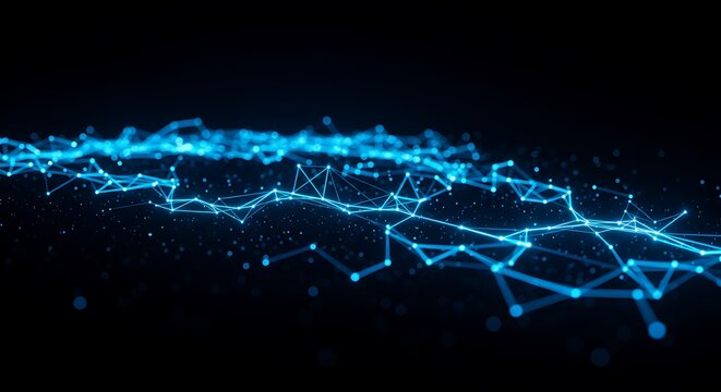 Abstract blue network of connected dots and lines on a dark background with glowing effect