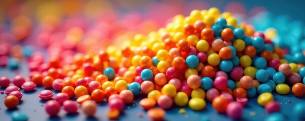 Vibrant plastic polymer granules, close-up view, macro, material science
