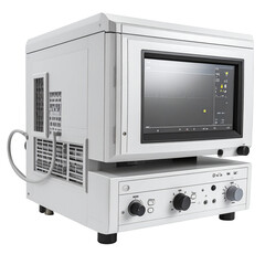 Fototapeta premium White Medical Ventilator and Diagnostic Monitor with Screen Displaying Patient Data