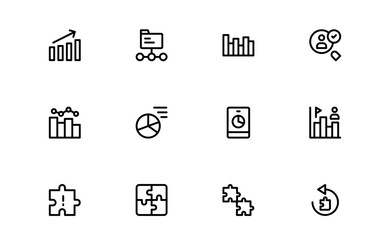 Creative Logic and Analytical Reasoning Icons Set. Includes modern illustrations of problem-solving, decision-making, and puzzles in flat and outline styles.