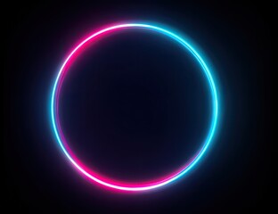 Obraz premium Abstract neon circle light glowing against black background
