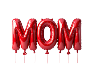 Glossy Red MOM Letter Balloons – Party Decoration PNG for Mother’s Day or Events