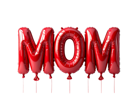 Glossy Red MOM Letter Balloons – Party Decoration PNG for Mother’s Day or Events
