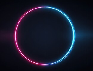 Obraz premium Abstract neon circle with pink and blue lights against a dark background
