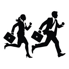 Business people running silhouettes with briefcases dynamic corporate race scene silhouette