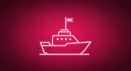 Naklejka premium Vivid magenta backdrop showcasing a minimalist white outline of a boat with a small flag on top, conveying a sense of