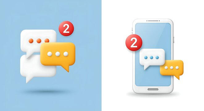 Incoming Message Notifications on Smartphone and Floating Chat Bubbles Representing Social Media Communication