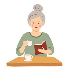 Elderly Woman Reading Book. Senior Female with Literature. Older Woman Relaxing with Novel. Elderly Person Leisure Reading Concept. Elderly set