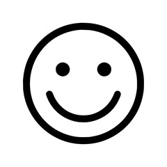 Simple black and white smiley face with round eyes and a curved mouth expressing happiness and joyfulness