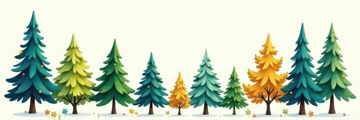 Whimsical hand-drawn pine trees, various sizes & styles , traditional, nature, christmas
