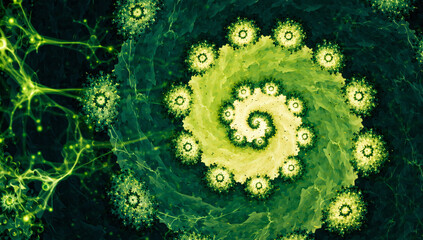 Green Fractal Spiral and Neural Network Pattern