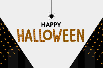 Handwritten calligraphy design featuring the phrase happy halloween in orange, surrounded by festive elements, creating a vibrant and playful atmosphere for Halloween celebrations