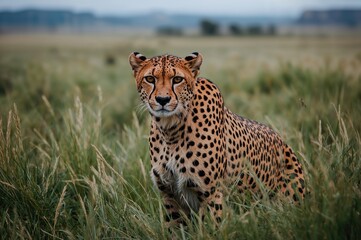 Naklejka premium A painted cheetah roaming the grasslands