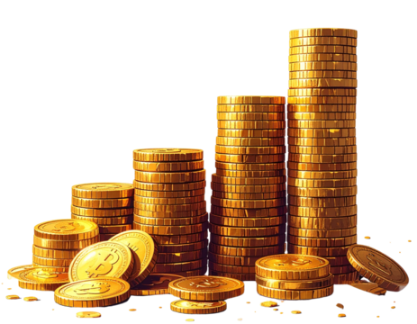 Increasing Stacked Golden Coins – Money Growth Icon PNG for Financial and Business De