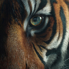 Cinematic close-up of a tiger’s eye in realistic style with vivid gradient colors