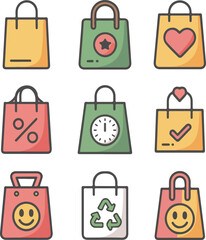 Shopping bag icon set illustrations