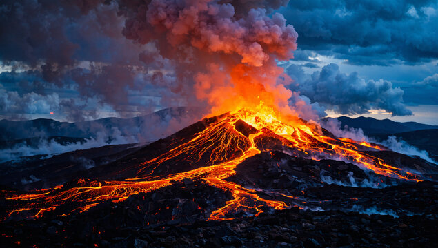 Volcanic Eruption with Lava Flow - Powered by Adobe