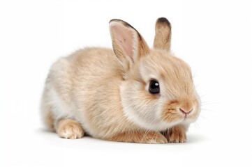 Obraz premium Cute Easter Bunny Lying on a White Surface. Adorable Rabbit Representing Easter.