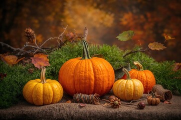 Fall-themed still life featuring pumpkins