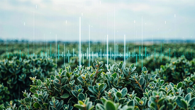 Green Foliage with Digital Waveform Overlay