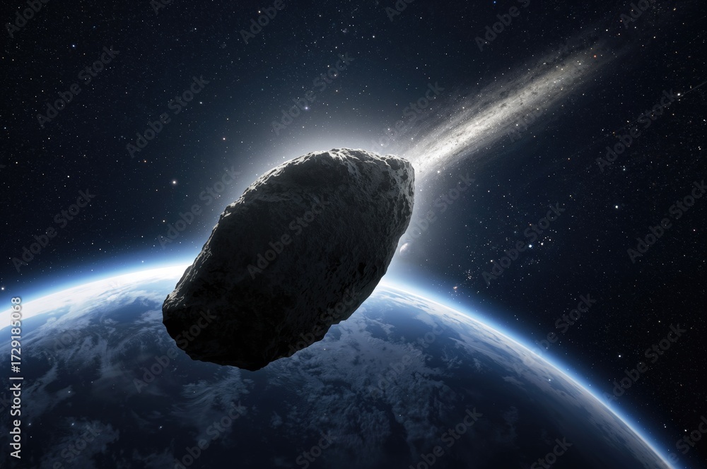 Poster asteroid collision with our planet image components provided by a space agency