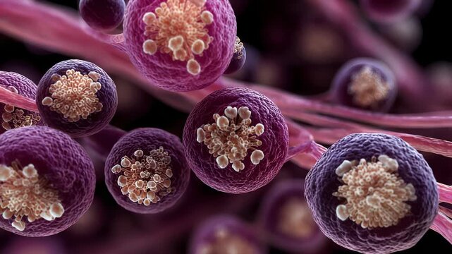 Microscopic View of Mast Cells with Granules, Immune System Cells, Allergic Reaction, Inflammation, Medical Illustration