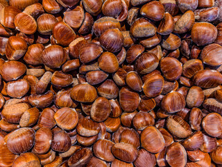 Chestnuts seen in top view a background full frame
