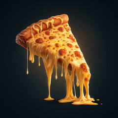 Hot cheesy pizza slice closeup