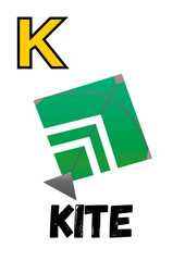 Alphabet Letter K with Cartoon Kite Vector Illustration for Preschool Education