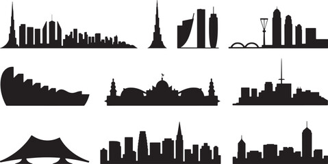 Skyscrapers Silhouette Urban Design Skyline Building Collection Architecture Vector Image