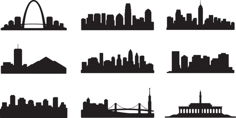 City skyline silhouette collection Landmark architecture cityscape travel business symbol