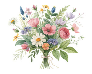 Wildflower Bouquet Watercolor Illustration Set