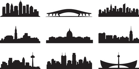 Cityscape Silhouette Architecture Famous Landmark World Destination Design Vector Illustration